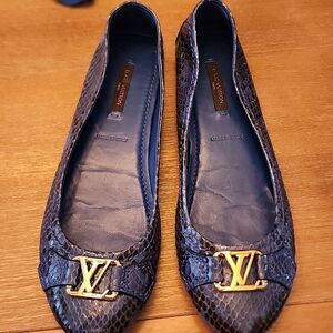 Authentic Louis Vuitton Blue Snake Skin Leather Balllerina Flats Shoes size 36